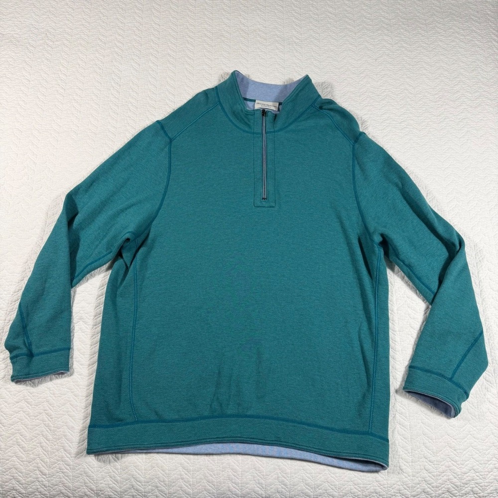 Tommy Bahama Reversible Mens XXL Pullover Sweatshirt Teal Blue Cotton Tencel - Picture 3 of 12